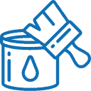 Can of blue paint with brush, illustration of painting supplies, representing professional painting services offered by Central Coast Painter Corp.